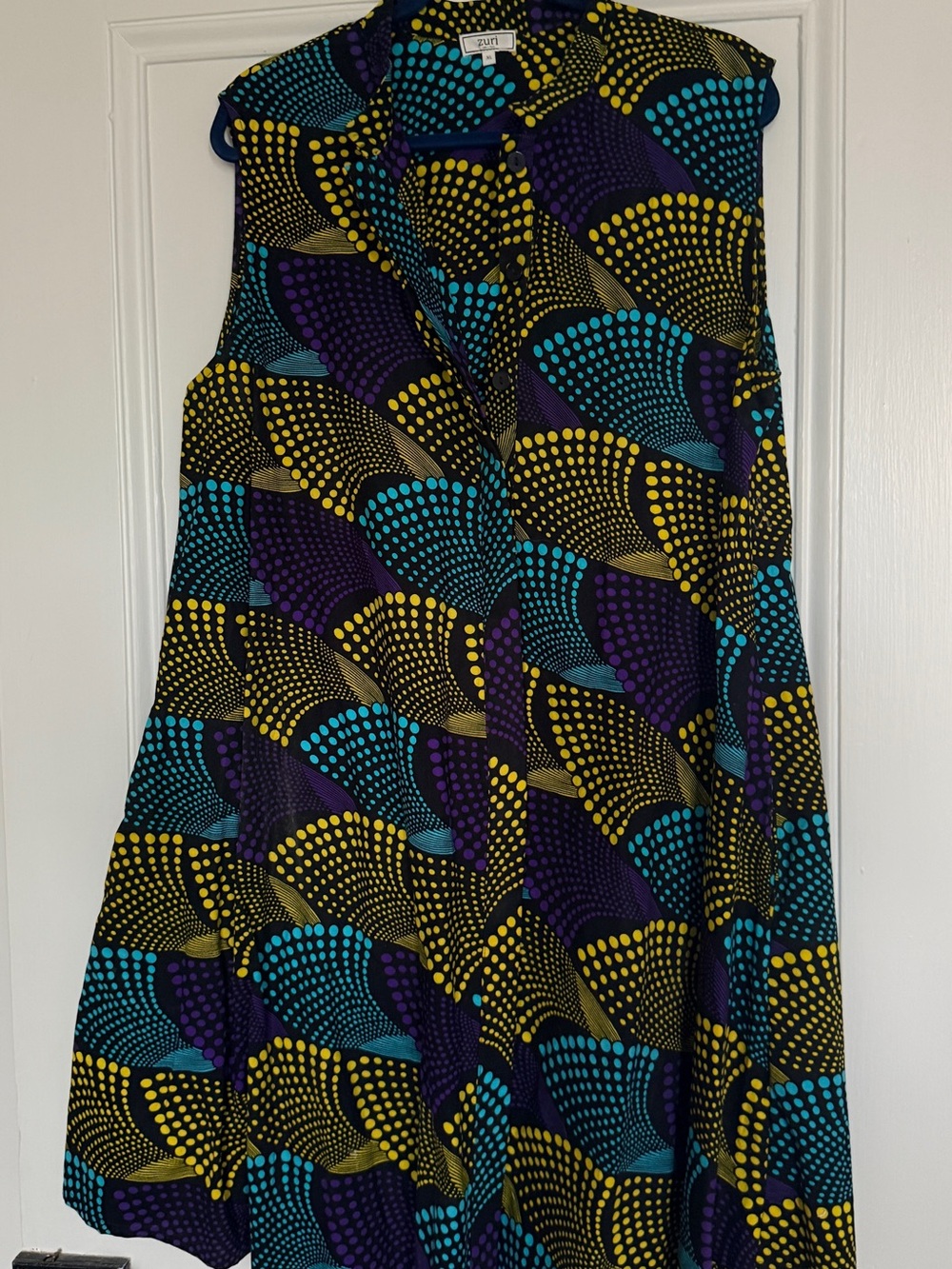 Zuri XL “Extra Credit” Sleeveless Dress | Black Fan & Dot Print | Made in Kenya